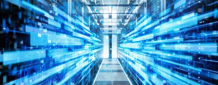 abstract speed in a data center, illustrating high performance computing