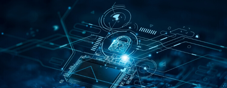 digital padlock and secure processor, illustrating zero trust security