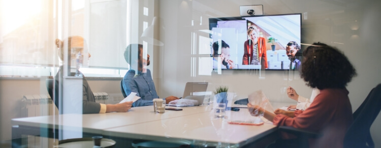 video conference meeting in office conference room