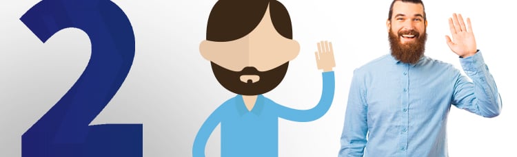 2D illustration of a bearded man alongside a photo of him
