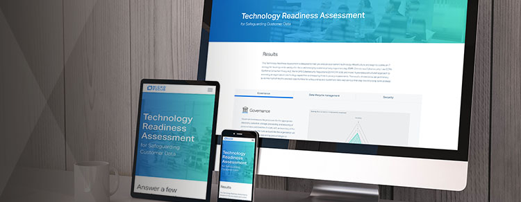computer monitor, tablet, and smartphone displaying Micro Focus Technology Readiness Assessment 