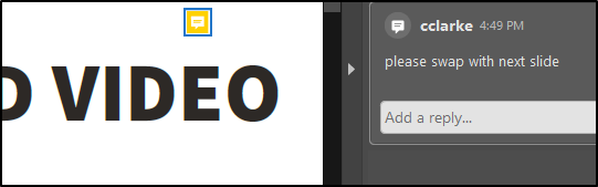 Sticky note markup shown, with please swap with next slide comment on side