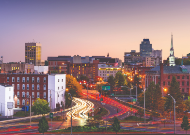 Downtown Worcester with time-lapse traffic